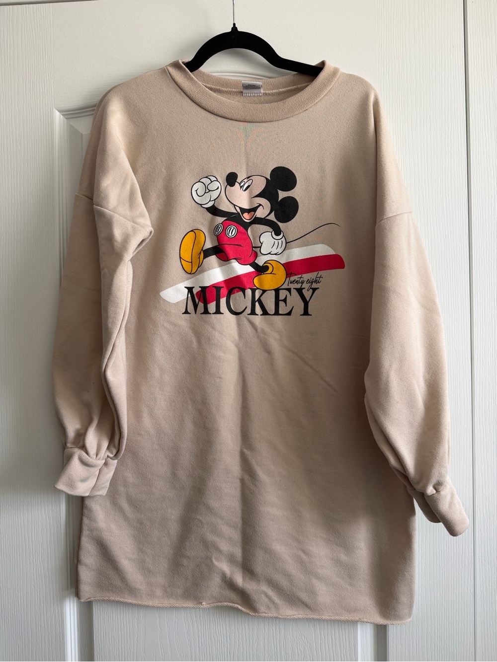 Disney Women’s Beige Mickey Mouse Graphic Sweatshirt Dress